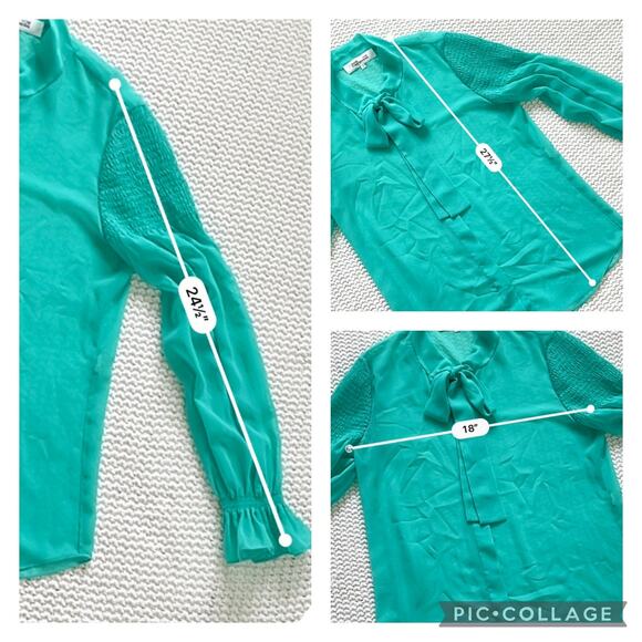 Diane von Furstenberg SZ S Teal Blue Green Long Sleeve Blouse - Picture 8 of 9